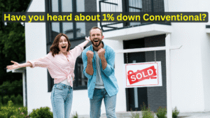 Excited young couple celebrating in front of their new home, representing first time homebuyer loans and first time homebuyer grants in Columbus, Ohio.